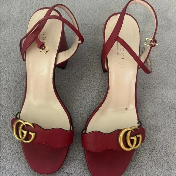 靴 Gucci Marmont heel 38.5/24.5cm Brown 11A Gucci | Shoes | Gucci Marmont Gg Block Heel Red Size 385